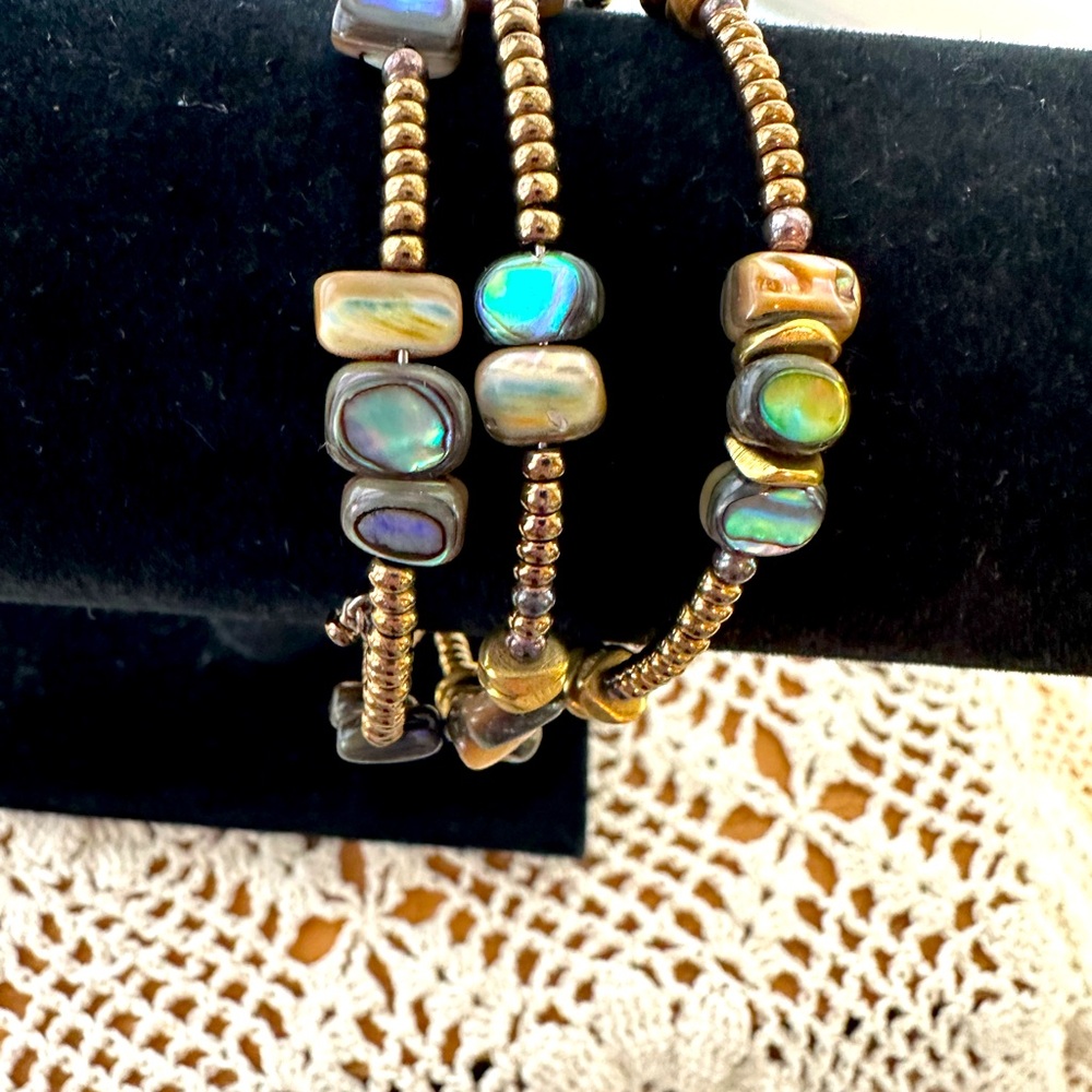 Retired Silpada Abalone Shell Wrap Bracelet, bronze beads